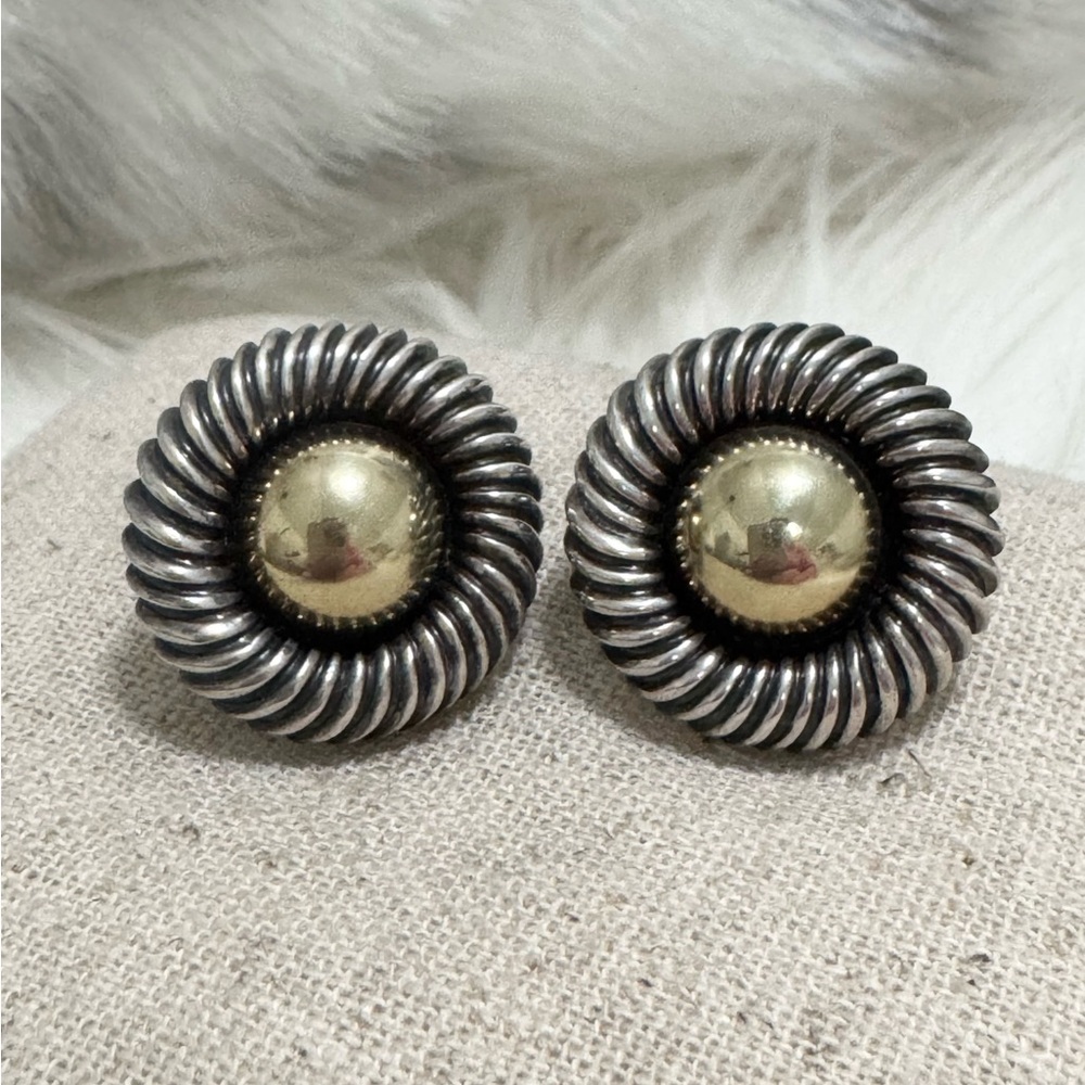 David Yurman .925 14K Round Cable Circle Earrings